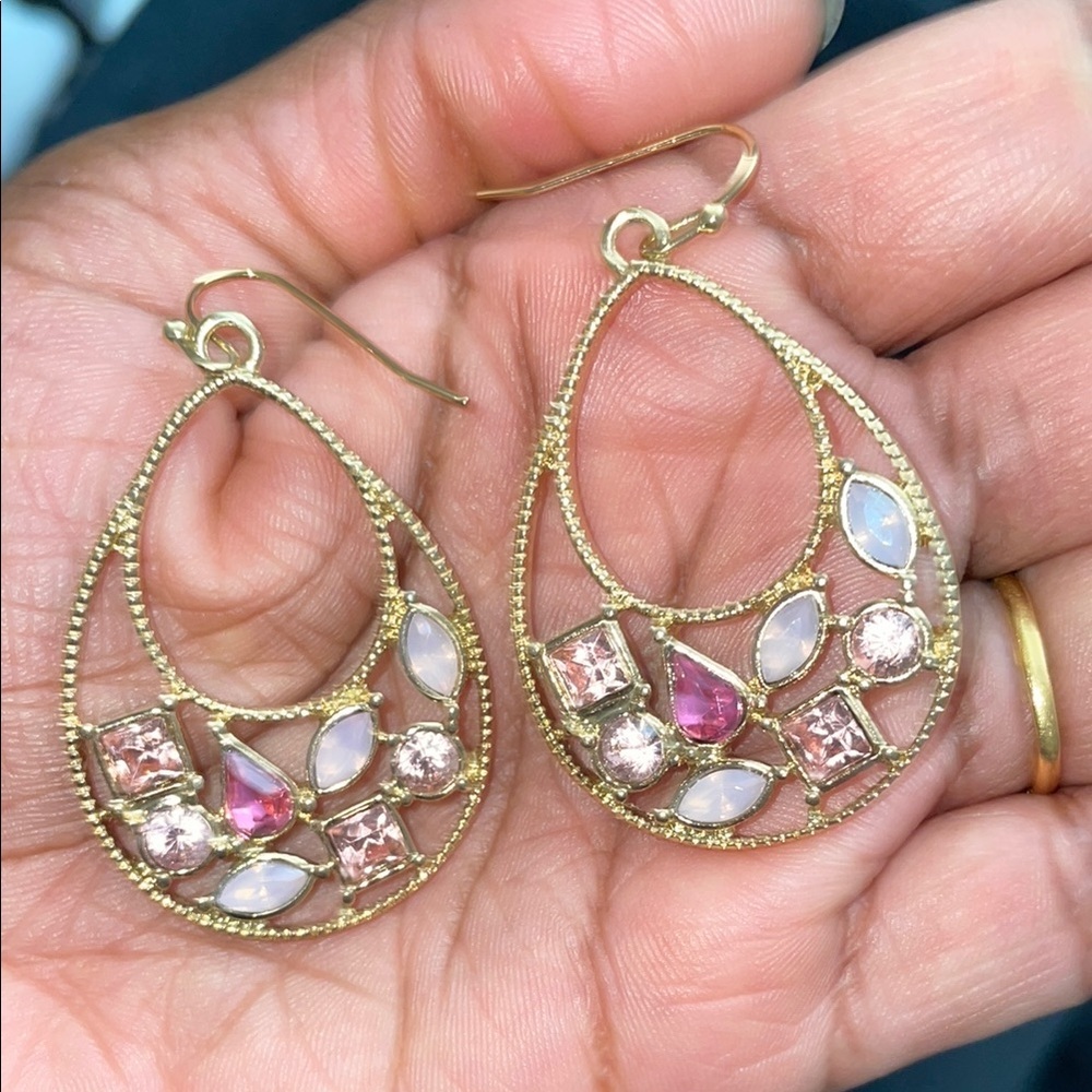 Elegant Gold and Pink Teardrop Earrings